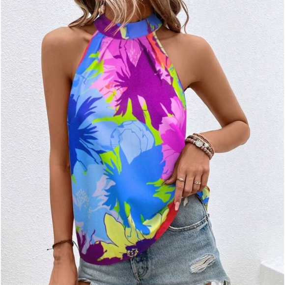 New floral print sleeveless halter - Picture 3 of 6
